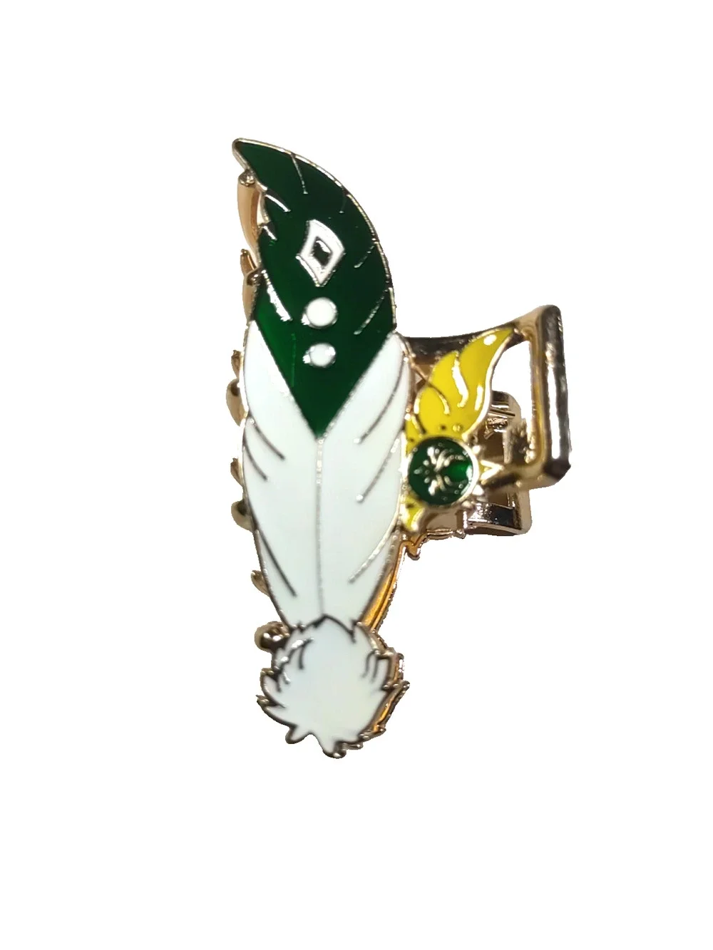 South Western Hair Clip Barrette Green White Feather